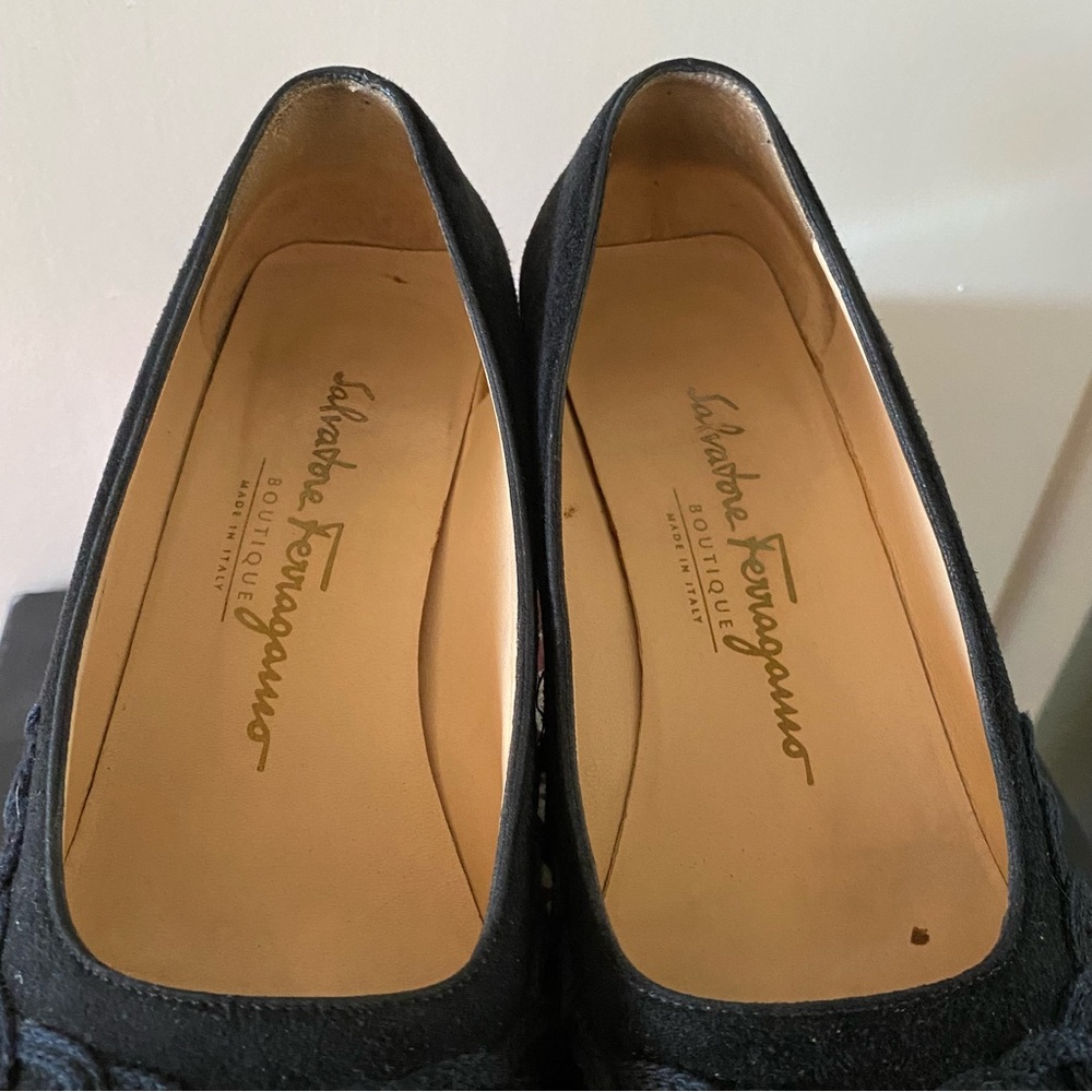 Salvatore Ferragamo Black Suede Scilla Heels with Embroidery - Picture 4 of 6